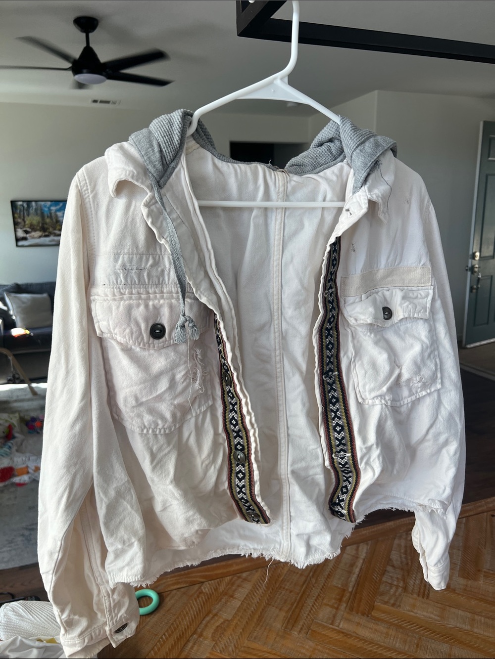 Women’s free people Cream Hooded Jacket with Decorative Trim